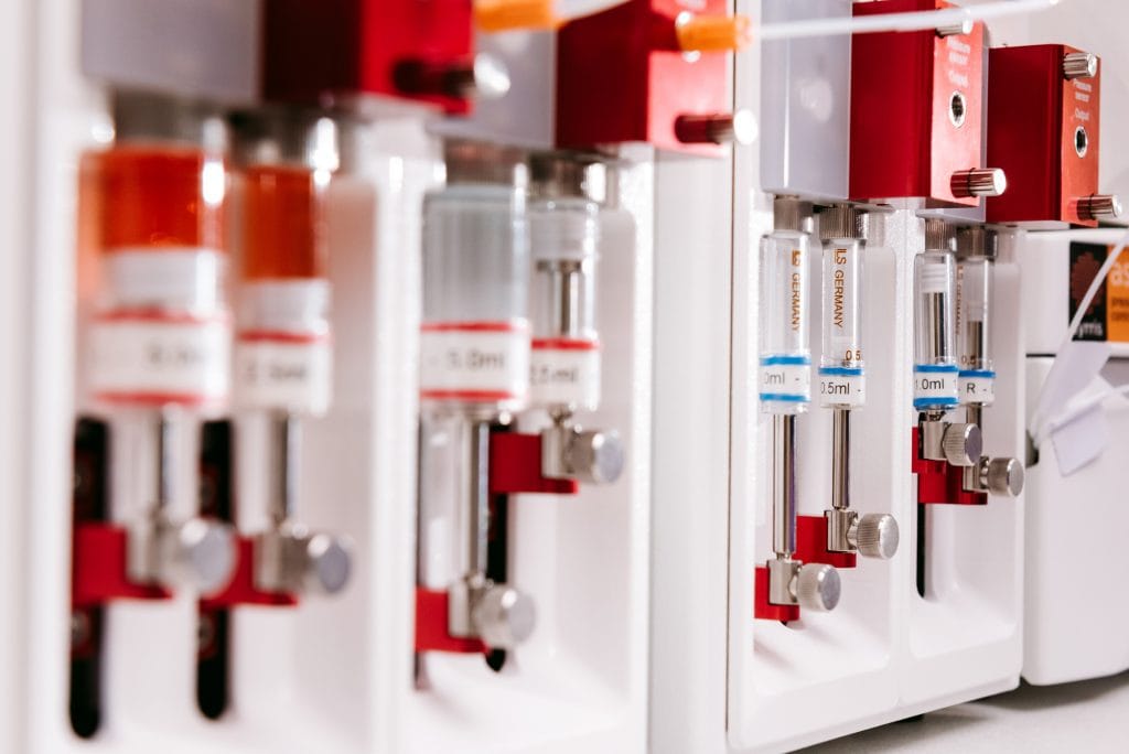 Syrris Asia Syringe Pumps - close up of the syringes