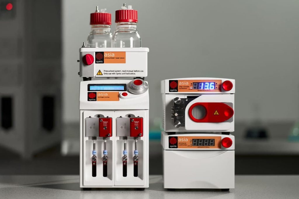 Syrris Asia Starter Flow Chemistry System close-up with Pressurized Input Store