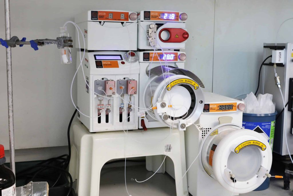 Discovery’s Asia Flow Chemistry System including an Asia Syringe Pump, Asia Chip Climate Controller, Asia Heater, and Asia Cryo Controller.